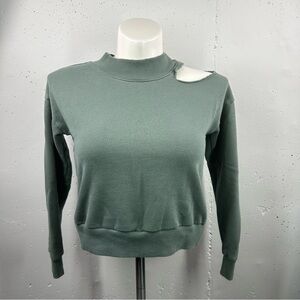 Aerie Sage Green Distressed Open Shoulder Sweatshirt XS